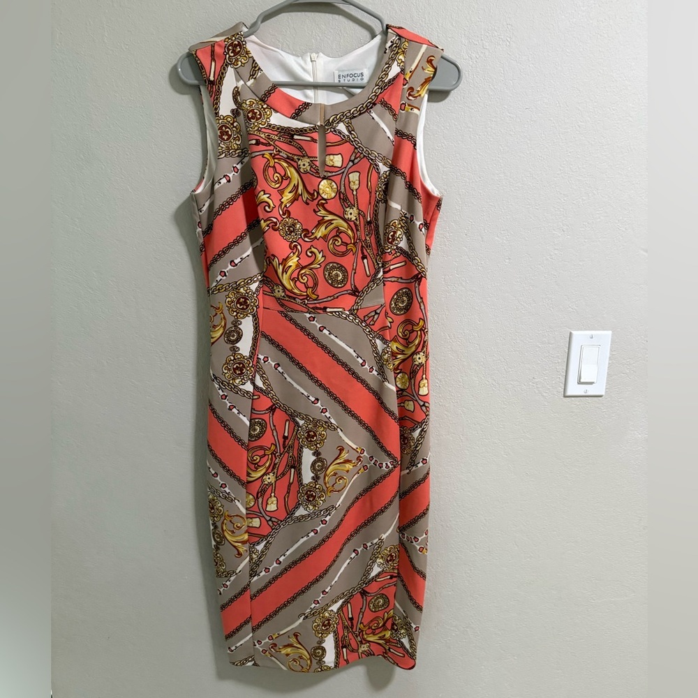 En Focus Studio Chain Print Sheath Dress Size 10 Sleeveless